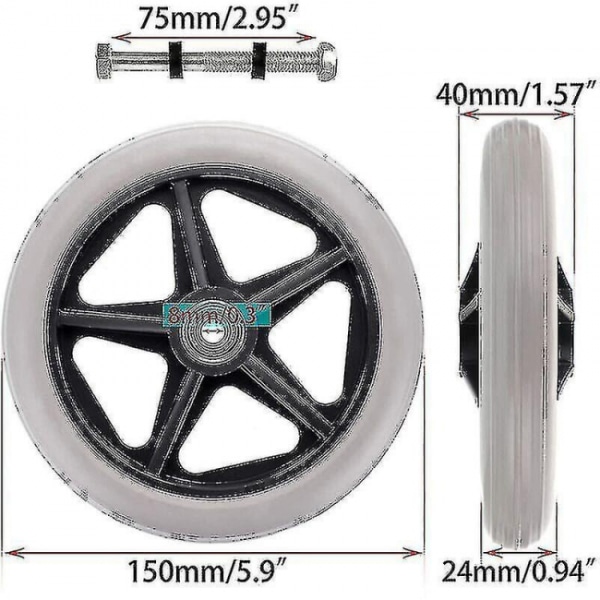 2 st 6 tums rullstolstillverkare designhjul framhjul Wal