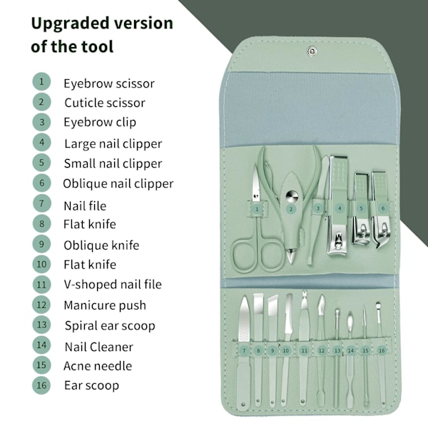 Manikyrset Personlig Vård, 16 i 1 Nagelklippare Set Professionell,