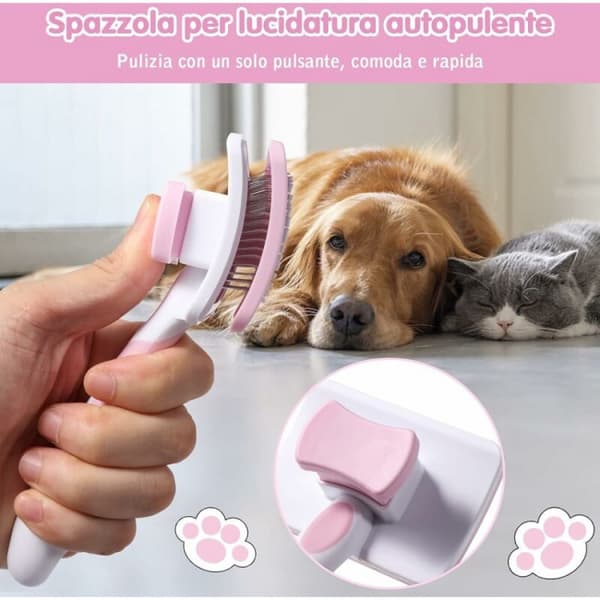(Pink) Selvrensende Dyreborste, Lang og Kort Hårbørste, til Hunde Ca