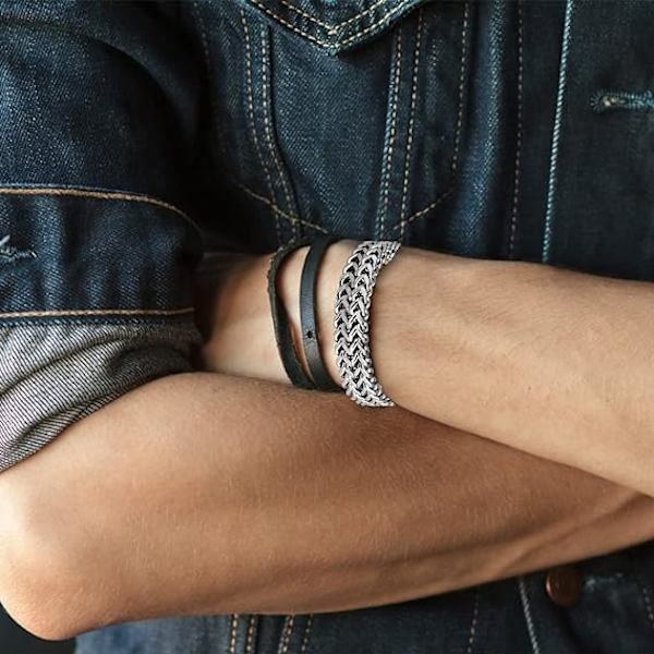 Herr Armband i Rostfritt Stål Dubbel Rad Armband Magnetiskt Spänne
