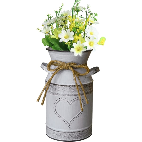 Vintage metall galvaniserade vaser Rustik mjölkkanna Vas med Heart-Sh