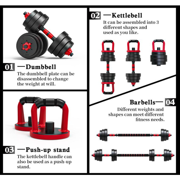 Hantel, Kettlebel och skivstång kit RÖD 30kg Röd