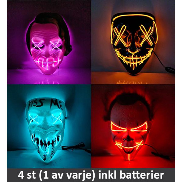 LED Mask 4 pack inkl batterier - Halloween