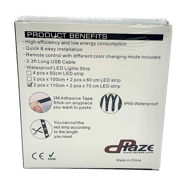 dPlaze DeLuxa LEDkit för TV - 2x70cm + 2x110cm LED strip  USB RGB