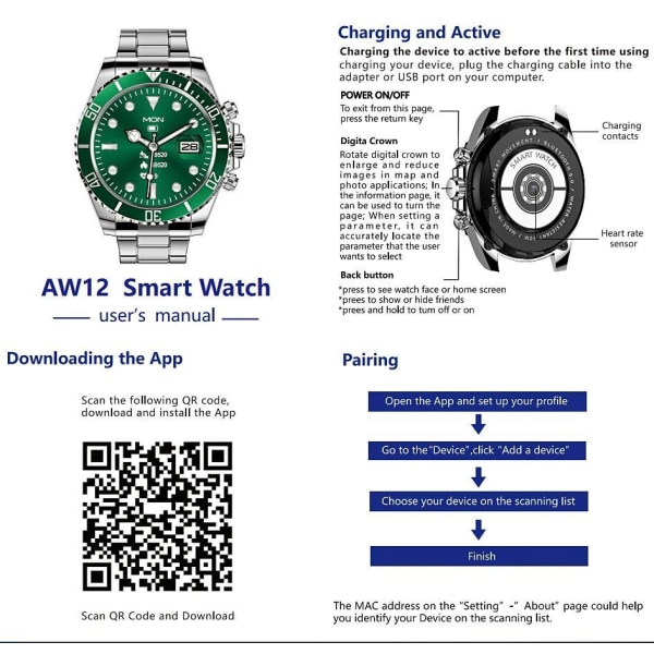 Smartwatch / Träningsklocka AW12 Grön Grön
