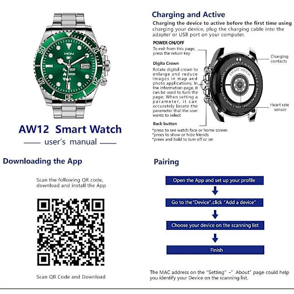 Smartwatch / Träningsklocka AW12 Blå med guldfärgade inslag Blå
