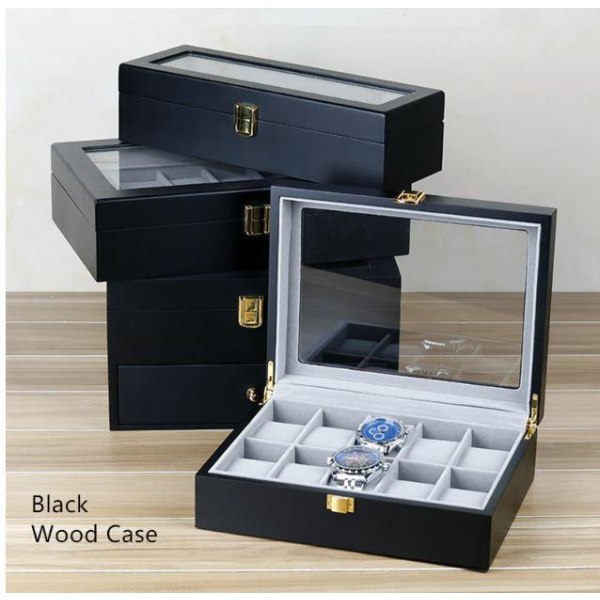 Watchbox Klockbox för 6 klockor - Svart trä Svart