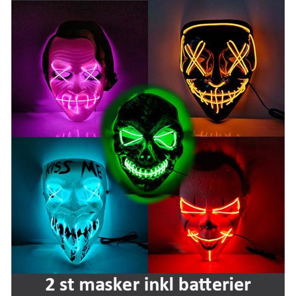 LED Mask 2 pack inkl batterier - Halloween 2st Purge - Hannibal masker