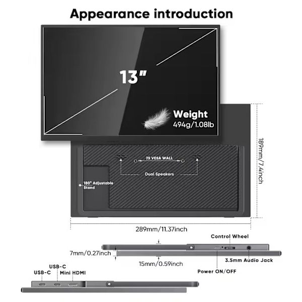 S13 portable monitor 13"