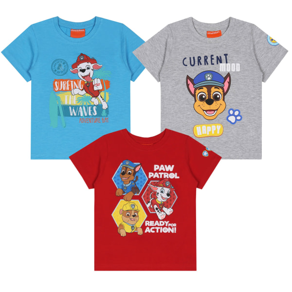 Paw Patrol Pojkar Kortärmad T-shirt 3-pack, Bomullströjor 122 cm