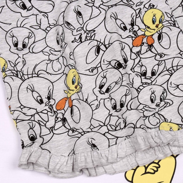 Looney Tunes Tweety Vit-Grå Flickpyjamas, Kortärmad Sommarpyjamas 134 cm