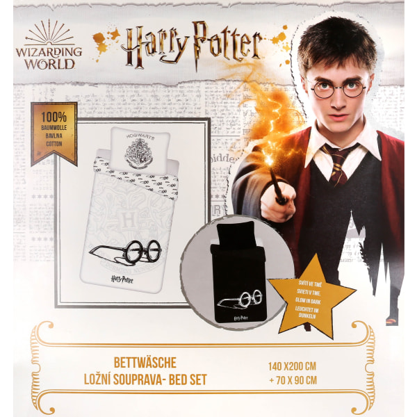 Harry Potter Hogwarts Vit och svart självlysande sängkläder, bäddset i bomull 140x200cm, OEKO-TEX
