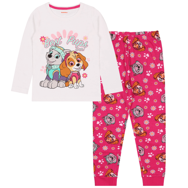 Paw Patrol Skye Everest Flickors Vit-rosa Pyjamas med långa ärmar, Pyjamas med långa byxor 122 cm