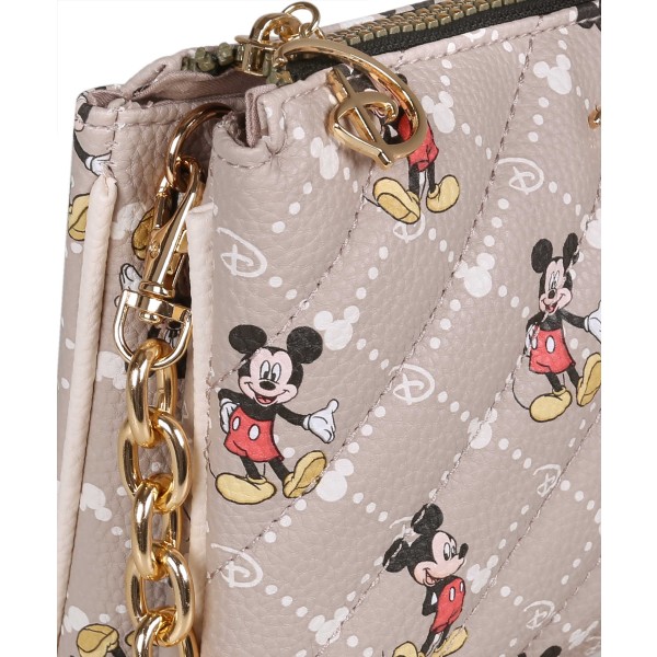 DISNEY Mickey Mouse Beige quiltad väska med gul kedja, 24x15 cm