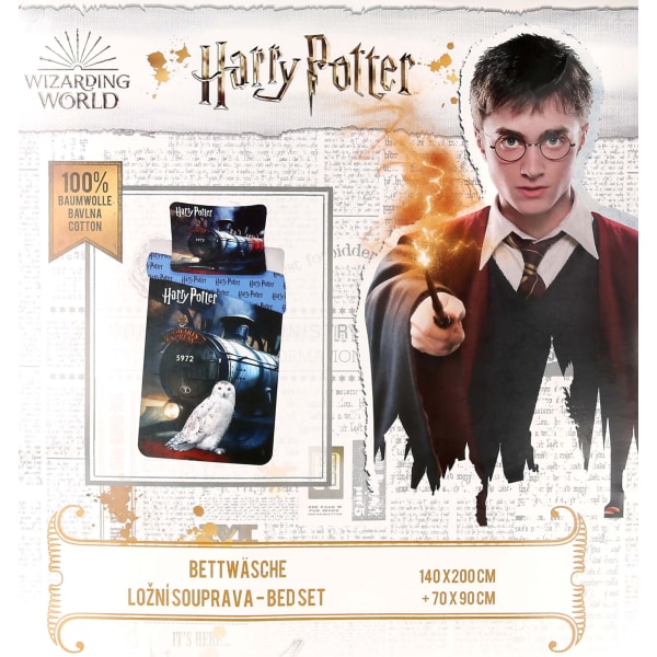 Harry Potter Hedwig Bäddset i bomull, marinblått 140x200cm, OEKO-TEX