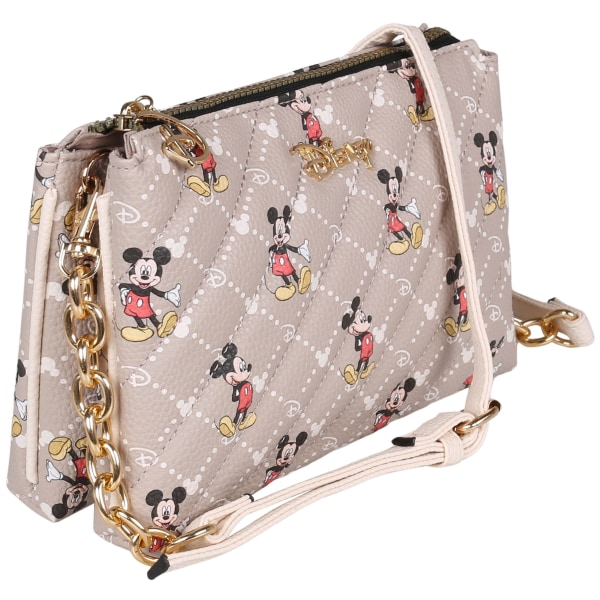 DISNEY Mickey Mouse Beige quiltad väska med gul kedja, 24x15 cm