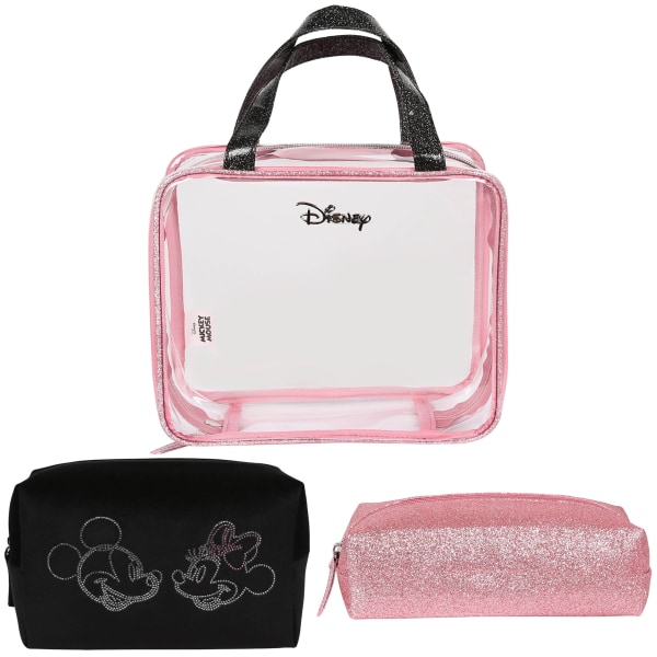 DISNEY Minnie Mouse Rosa-Svart Set med 3 rese-toalettväskor med dragkedja