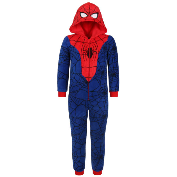 Spider-Man MARVEL Marinblå-Röd, Polar Fleece En-dels Pyjamas, Barn Onesie med Huva, OEKO-TEX 122 cm