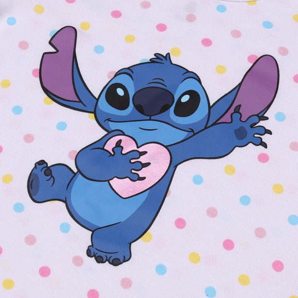 Disney Stitch Vit-Rosa, Bomull Babyset med prickar, Skjorta + Korta Byxor 68 cm