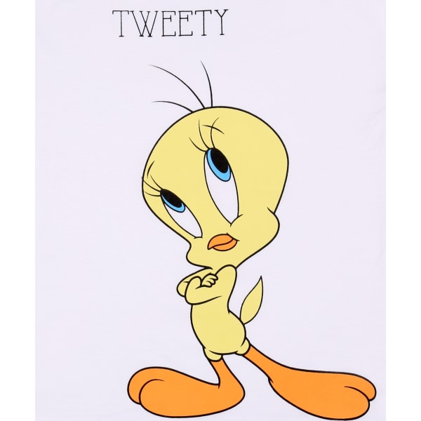 Looney Tunes Tweety Vit-Grå Flickpyjamas, Kortärmad Sommarpyjamas 134 cm
