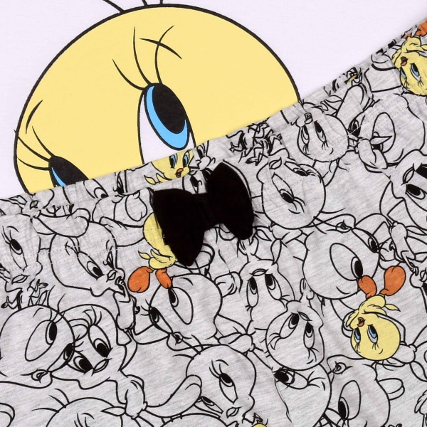 Looney Tunes Tweety Vit-Grå Flickpyjamas, Kortärmad Sommarpyjamas 146 cm