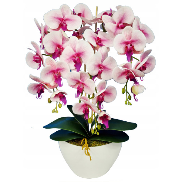 Konstgjord Orkidé i Kruka, Vit-Rosa, Livslik, 3 Stjälkar 53 cm