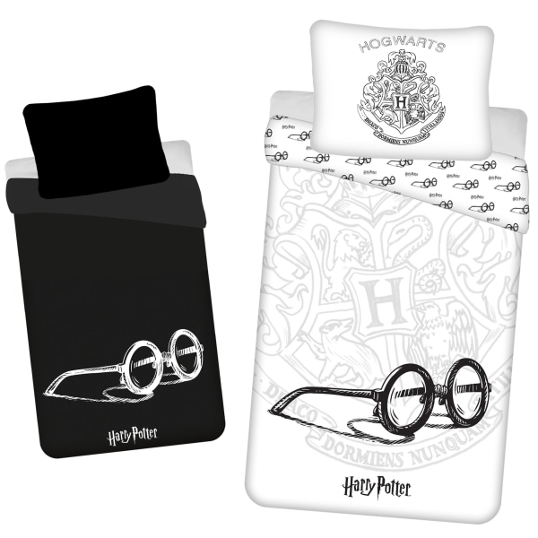 Harry Potter Hogwarts Vit och svart självlysande sängkläder, bäddset i bomull 140x200cm, OEKO-TEX