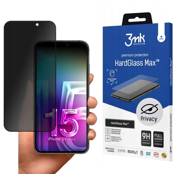 Apple iPhone 15 Pro integritetsskyddande härdat glas - 3mk HardGlass Max Privacy Svart