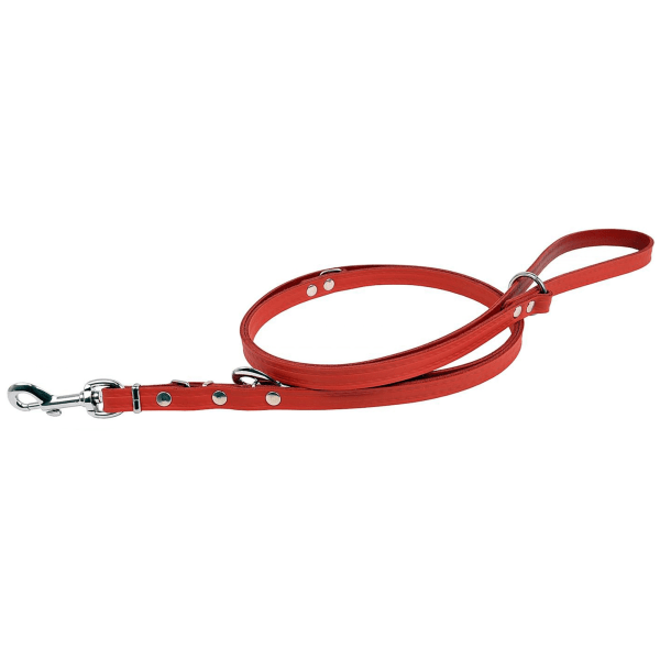 Röd, Vikbar Läder Hundkoppel 1.5/200 cm