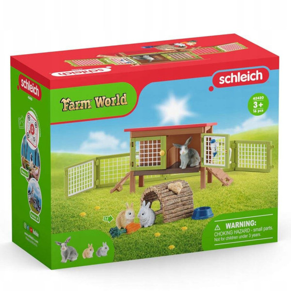 SLH42420 Schleich Farm World - Kaninhage, Kaninbur, Figurer för Barn 3+
