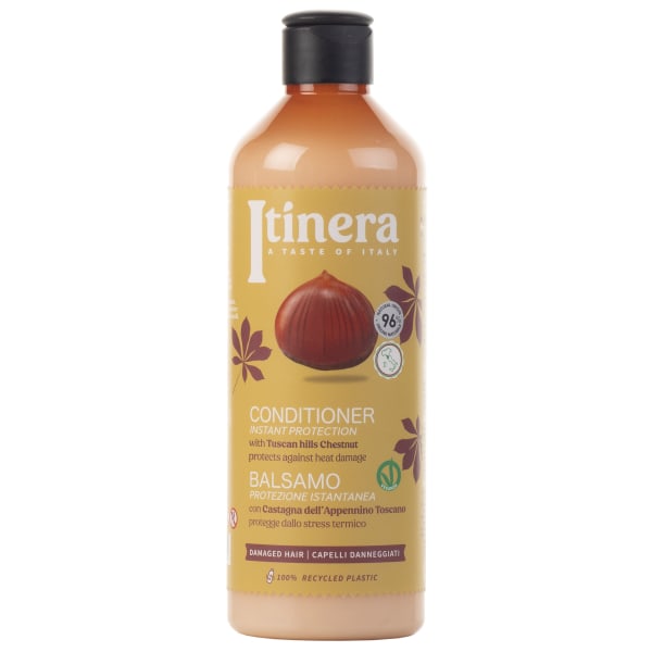 ITINERA kosmetiskt set: balsam + schampo för skadat hår med kastanj från de toskanska kullarna 2x370 ml