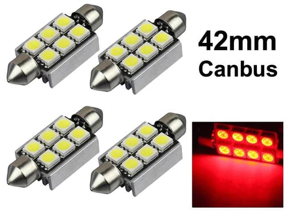 41mm/42mm Röda Canbus LED 5050SMD Lampor (4-pack) C5W SV8.5 Röd