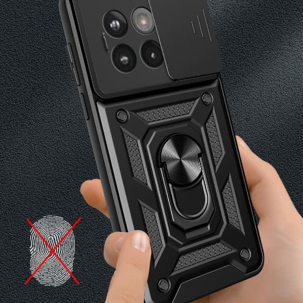 SKALO OnePlus 13R Armor Metal Ring Kameraskydedæksel - Sort Sort