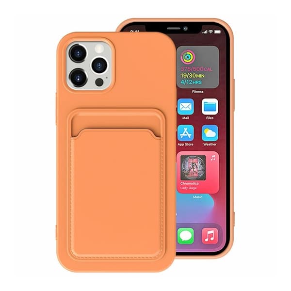 iPhone 15 Pro Max Silikon Mobilskal med Korthållare - Orange