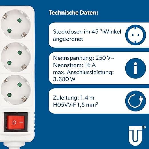 3-vägs med belyst på/av-knapp, ökat kontaktskydd, skyddsklass IP20, vit
