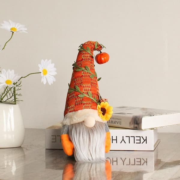 2 st höstskördstomtar, höstpumpa solros grön bladdocka, Halloween Tomte stående Gonks prydnad