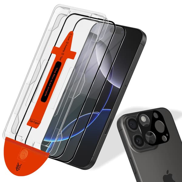 2-pack iPhone 16 Pro Max Skärmskydd & 1-pack Linsskydd - Härdat Glas | [Automatisk Installation] - Bubbelfritt