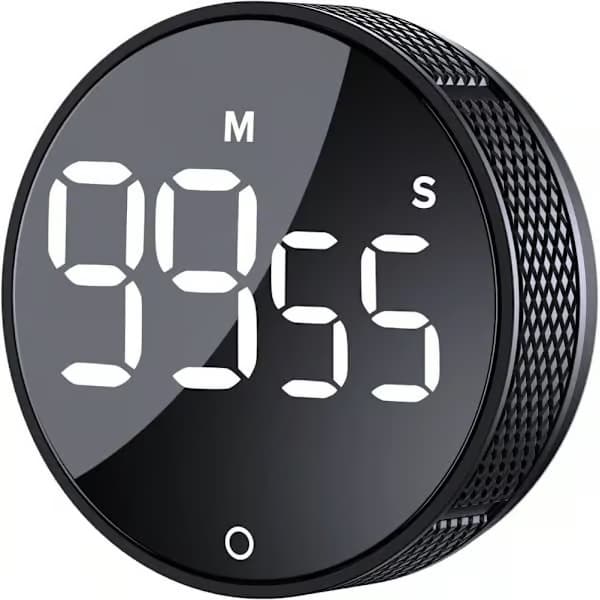 Digital køkkentimer, LED-display, visuel nedtælling, magnetisk sølv, til madlavning.