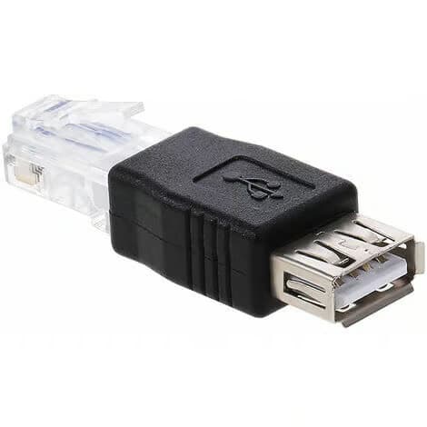 USB til RJ45-adapter, USB 2.0 hunn til Ethernet RJ45 hann-adapter, svart