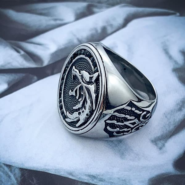 Herr Vargring Rostfritt Stål Ring Viking Ring Mode Jägare Varg Huvud Ring Herrpresent