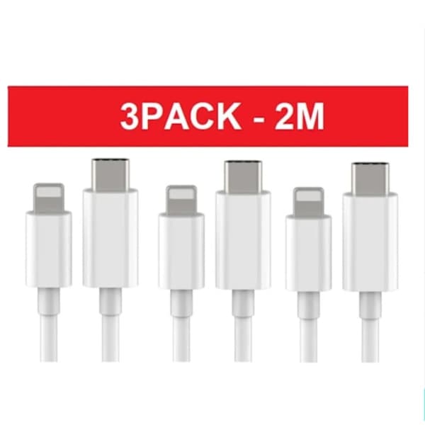 3-pack 2m Lightning till USB-C laddningskablar för iPhone - snabbladdning och dataöverföring, vit 3-PACK 2m IOS - USBC 3-PACK 2m IOS - USBC