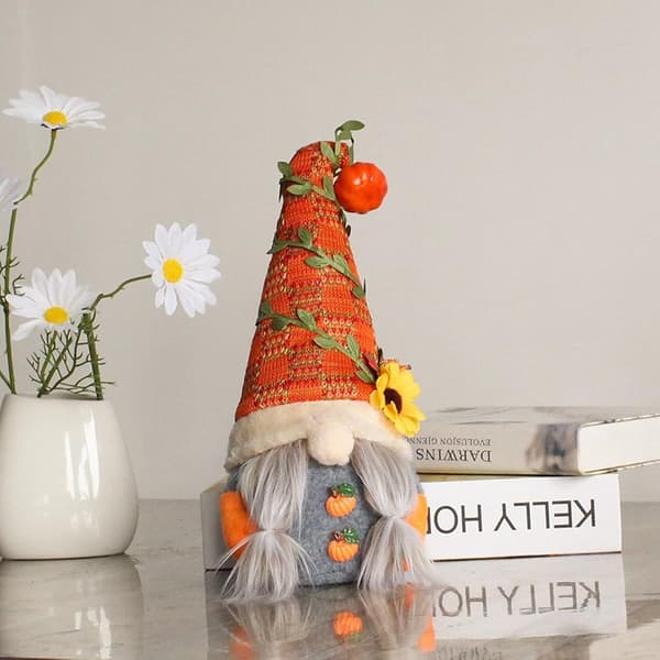 2 st höstskördstomtar, höstpumpa solros grön bladdocka, Halloween Tomte stående Gonks prydnad