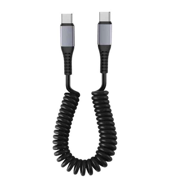 Indragbar laddningskabel USB-C till USB-C Spiralkabel 66W, Vit