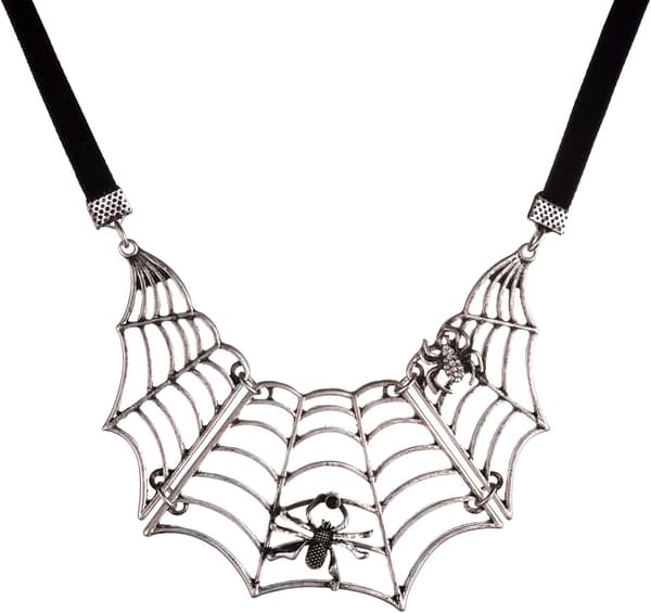 Halloween Retro Silver Spindelnätsdesign Svart Halsband