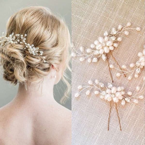 Elegant Bröllopshårnål med Pärlor / Blomma Vit