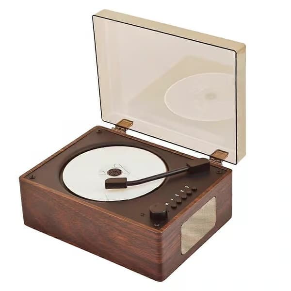 Retro CD-spiller oppladbar støtte CD BT USB 3,5 mm AUX bærbar CD-spiller Bluetooth-kompatibel 5.0 Valnøttfarge