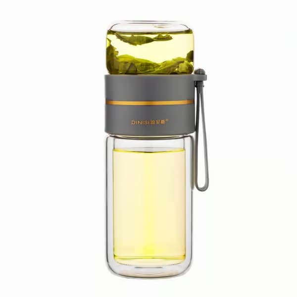 Glas teflaske, dobbeltvægget med si og låg i rustfrit stål 400 ml