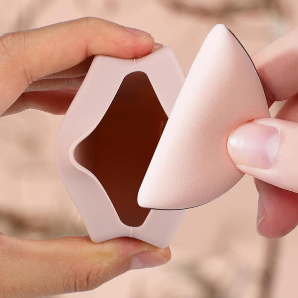 4 st triangulära silikonhållare för sminksvampar med ventilerande design, resevänlig förvaringsväska för puderpuffar för att organisera sminksvampar