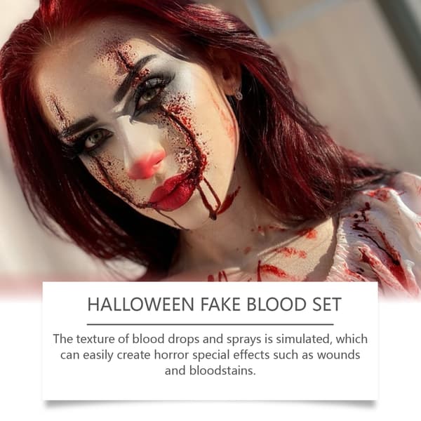 Halloween kunstigt blod 3-delt sæt, vaskbart, realistisk kunstigt blod, gyser-specialeffekt makeup-sæt