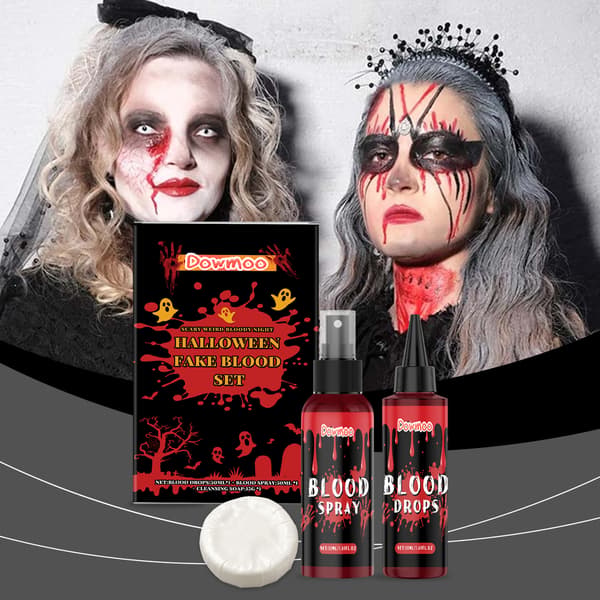 Halloween kunstigt blod 3-delt sæt, vaskbart, realistisk kunstigt blod, gyser-specialeffekt makeup-sæt